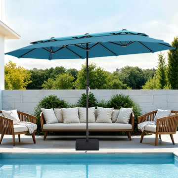 13ft Large Patio Umbrellas with Base Included, 2-Tier Double-Sided Outdoor Market Rectangle Umbrella Blue & Cerulean