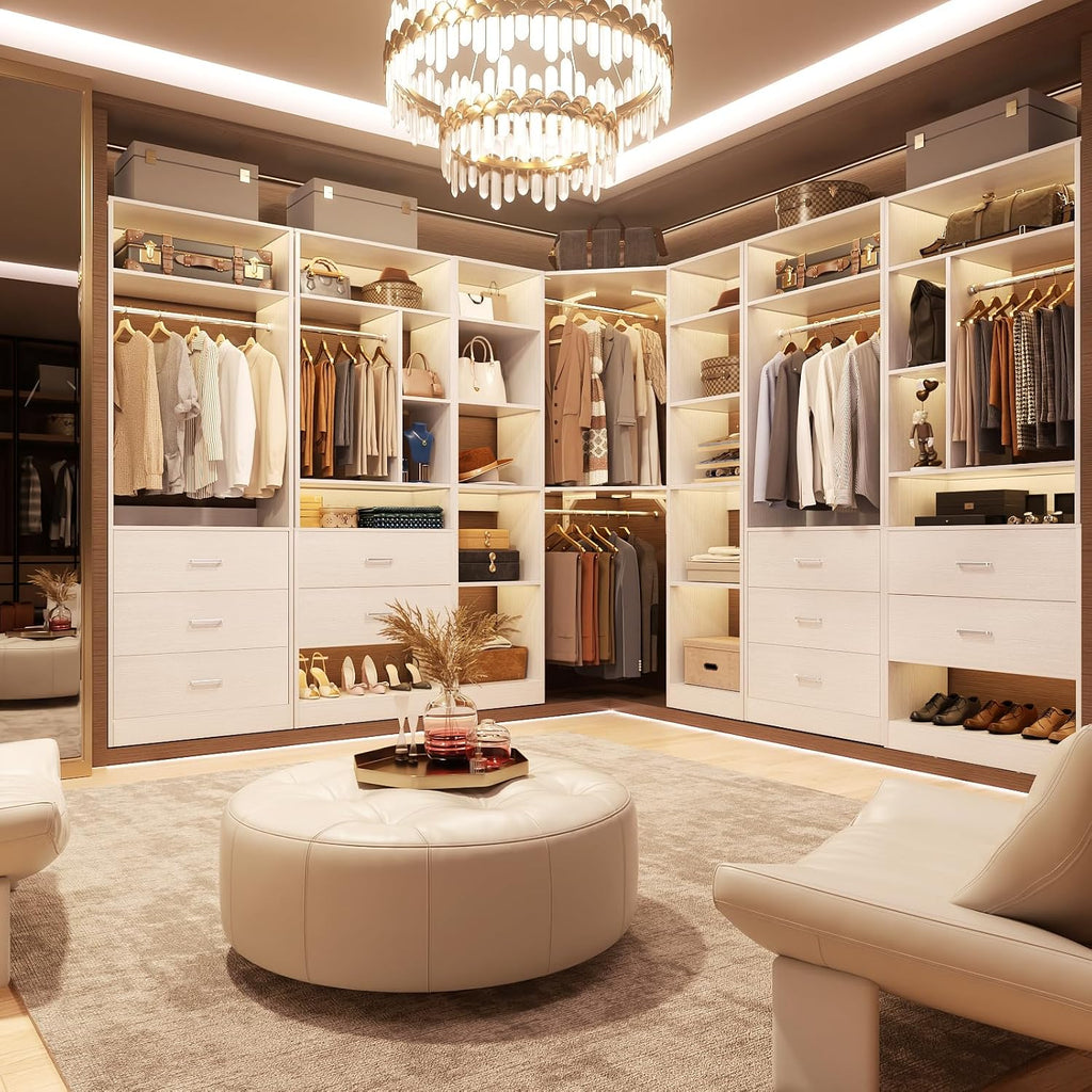 Corner Closet System with 12 Shelves, 39.2" Corner Closet Organizer | Corner Closet Tower with 2 Hanging Rods