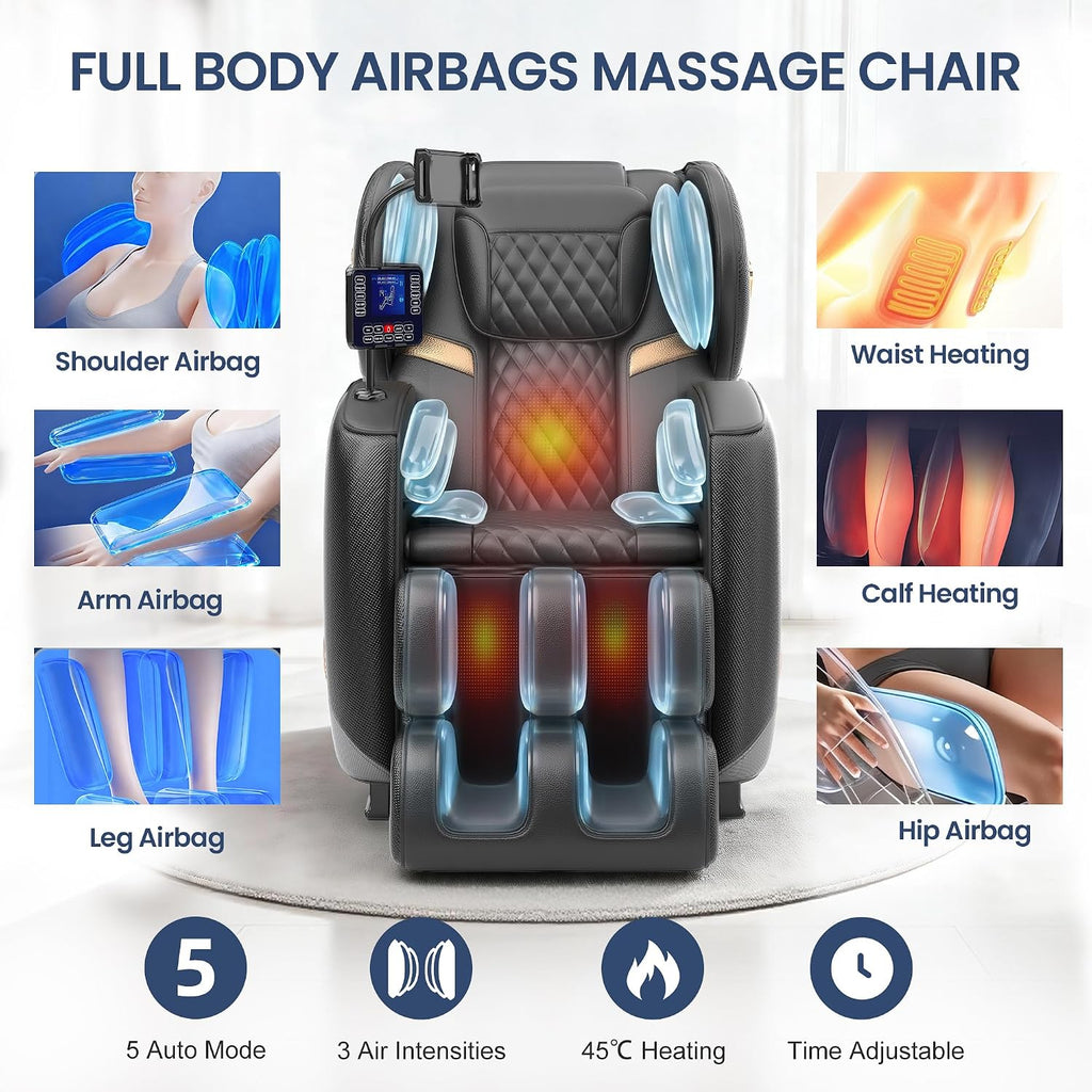 Massage Chair Full Body, Zero Gravity Massage Chair with 10 Fix Rollers, Massage Chairs Recliner with Heating