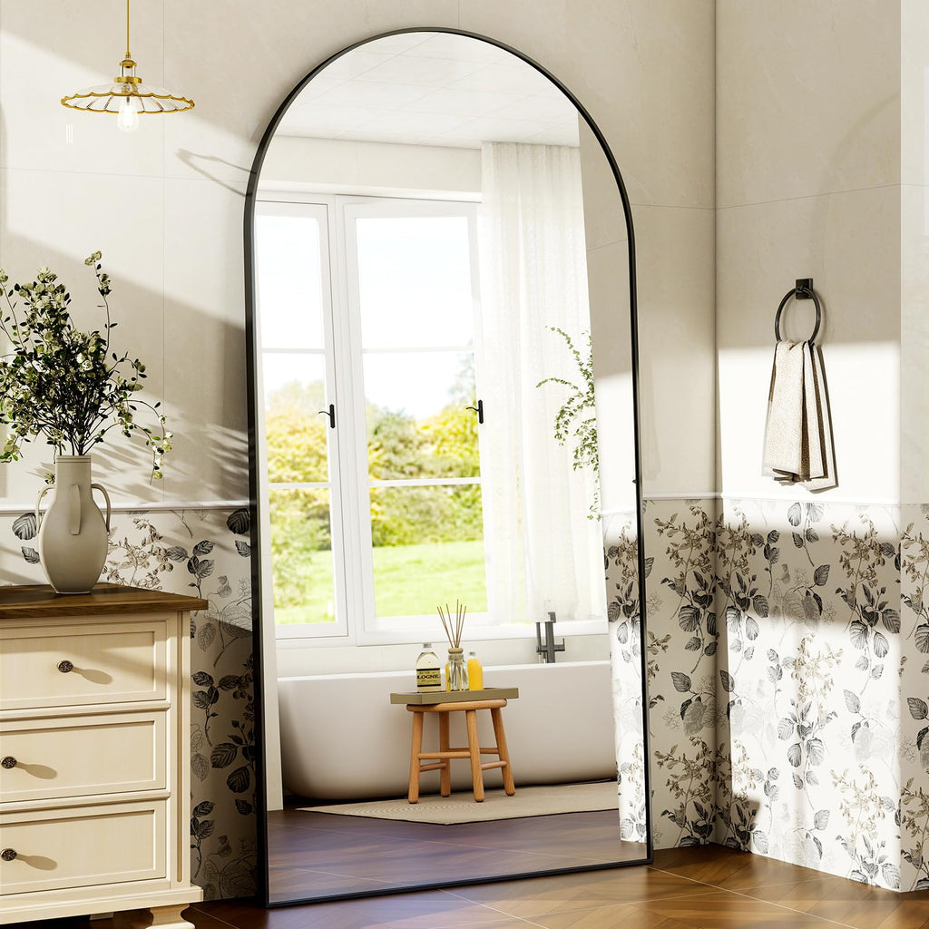 76"x34" Arched Full Length Mirror, Black