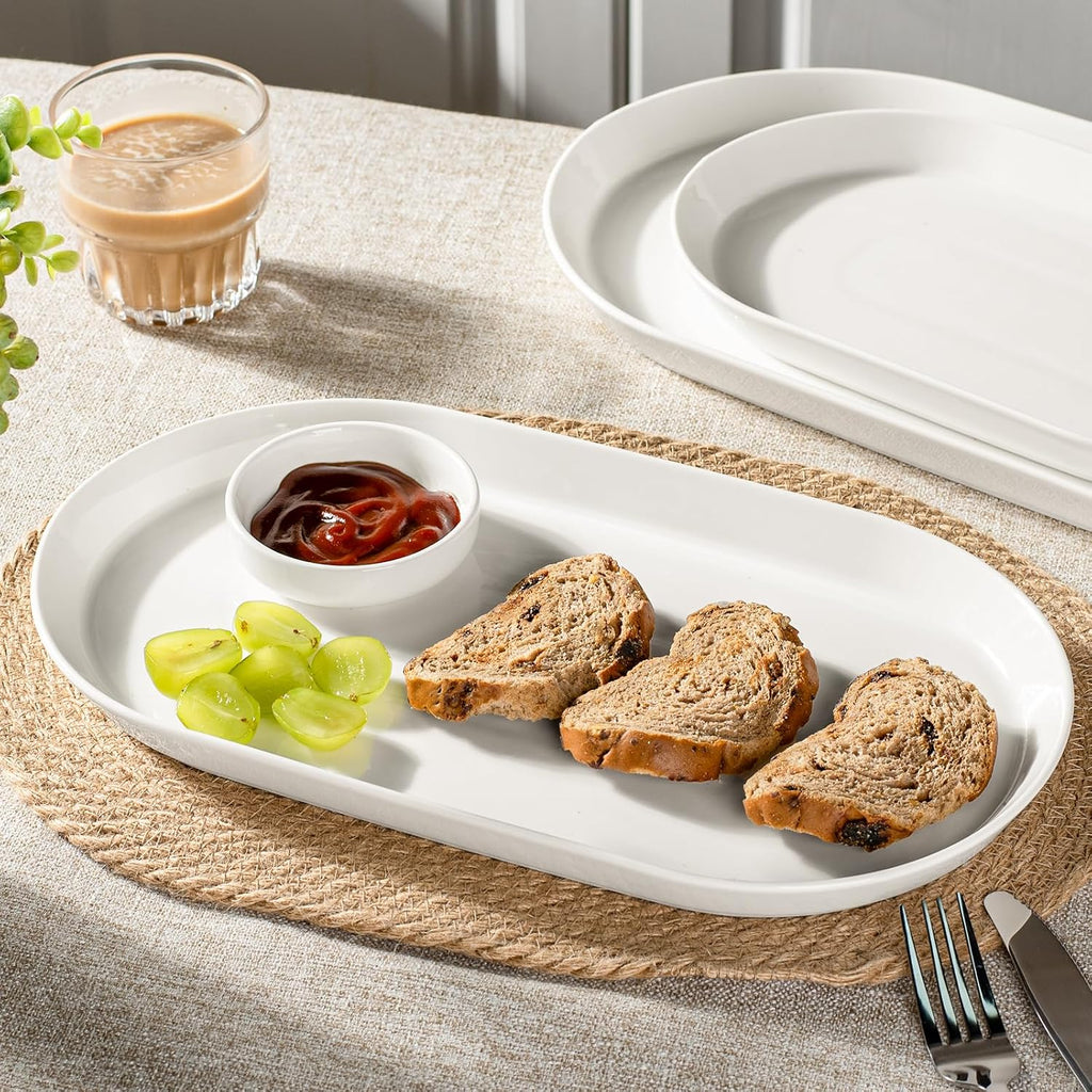 Large Oval Serving Platter Set of 3 (16"/14"/12") - White Ceramic Turkey Platters for Entertaining, Party Serving