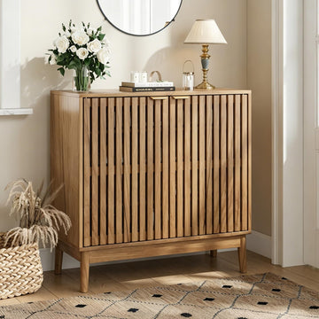 Wooden Sideboard Buffet Cabinet with Slatted Ventilation Doors & Adjustable Shelf, Sideboard Cabinet Storage Cabinet