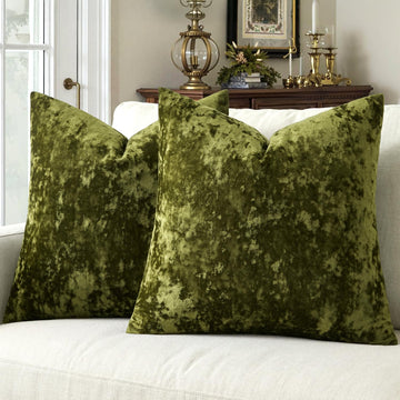 Velvet Throw Pillow Covers Olive Green 18x18 inch Set of 2