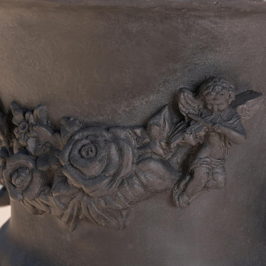 Antique Black Outdoor Urn Planter, Magnesium Oxide Large Urn Planter Outdoor with Drainage Hole, Elegant Vintage Style