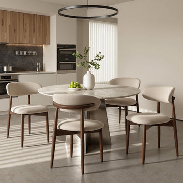 Mid-Century Modern Wooden Dining Chair Set of 4, Indoor Upholstered Kitchen Chairs with 2.6" Cozy Padded Seat, Walnut