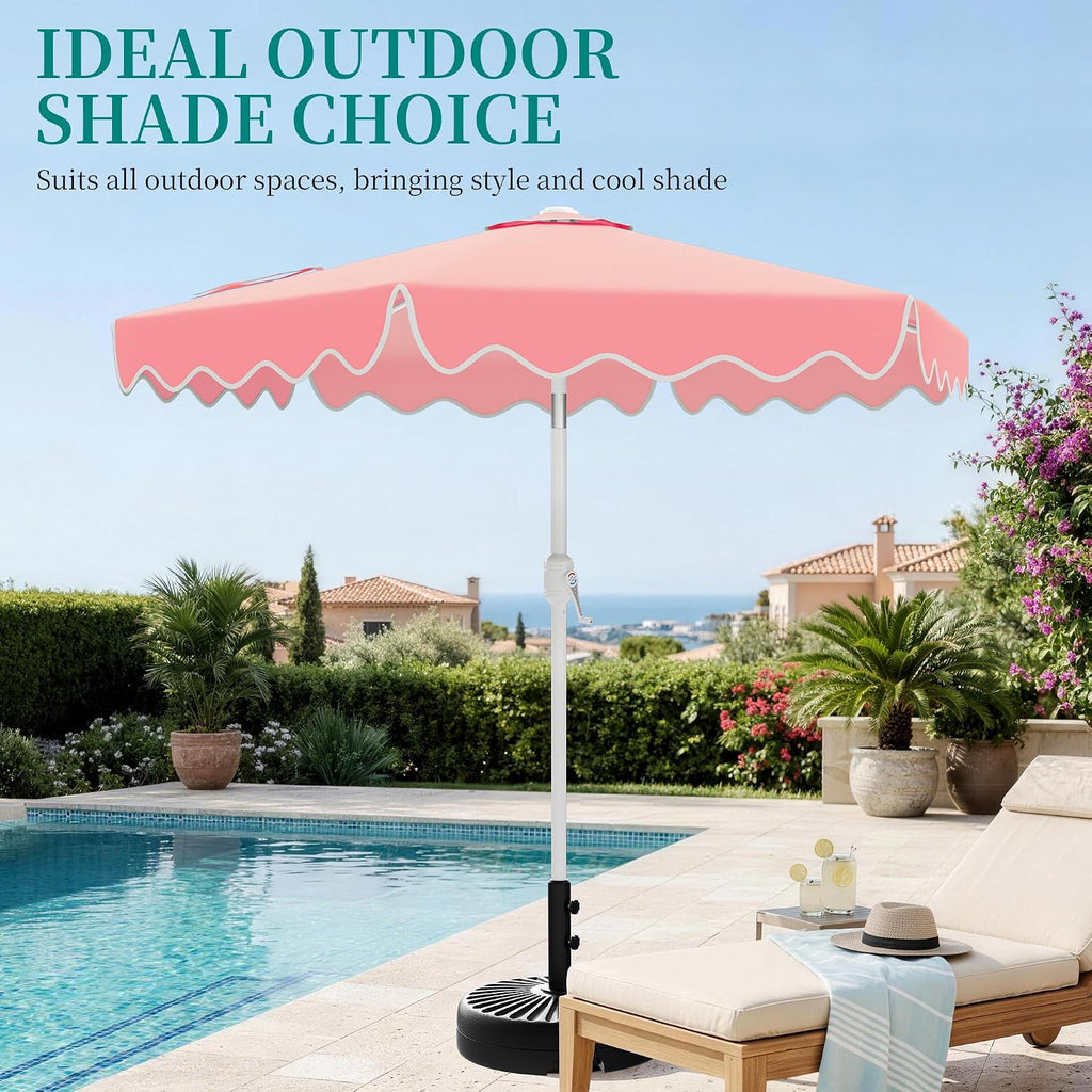 Patio Umbrella with Wavy Trim, UV-Fade-Resistant Canopy, Crank & Tilt - Peach Pink 7.5ft