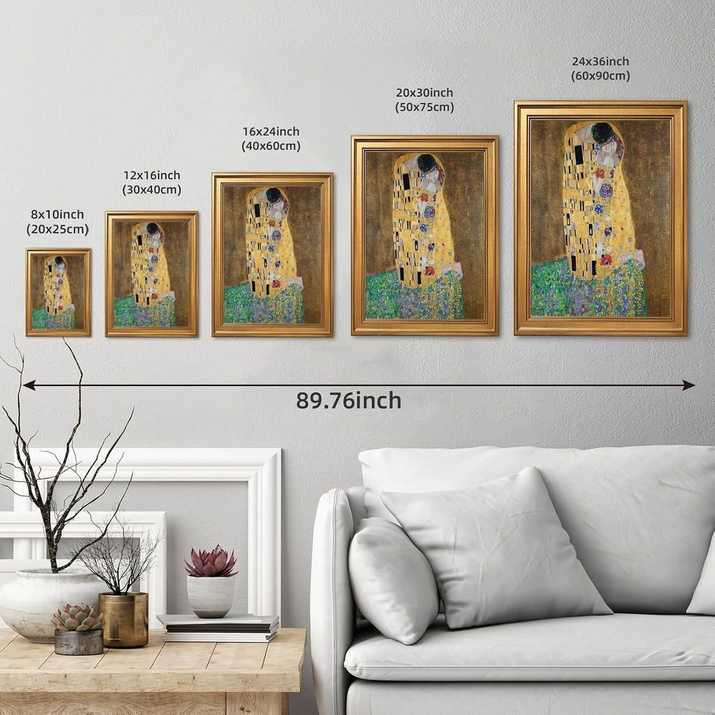 Gold Framed The kiss by Gustav Klimt Poster Romantic Symbolist Wall Art Classic Oil Painting Reproduction Canvas