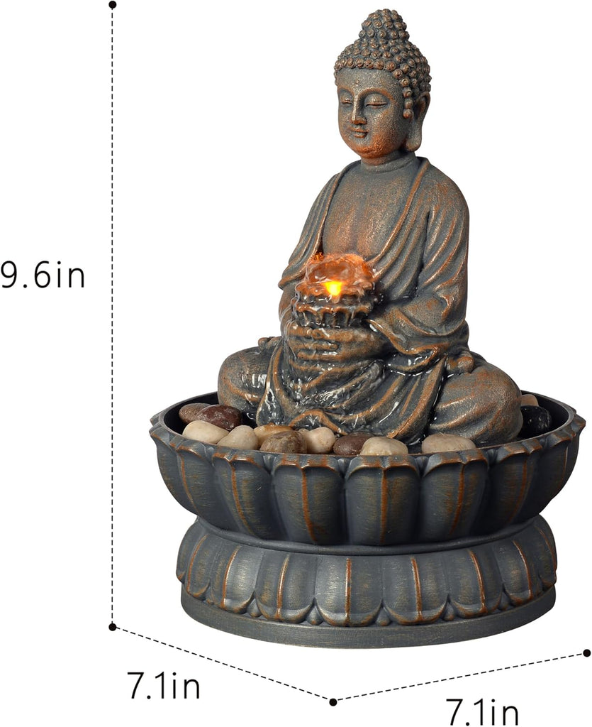 Home Décor 9.6" Tabletop Fountain Exquisite Smile Sitting Buddha Fountains Desk Water Fountain Decorative Zen