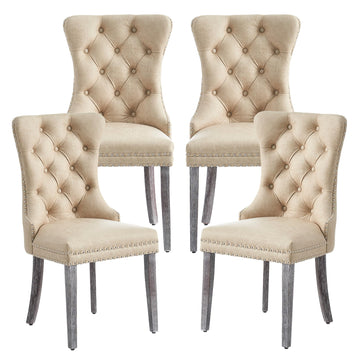 Leather Dining Chairs Set of 4, Beige