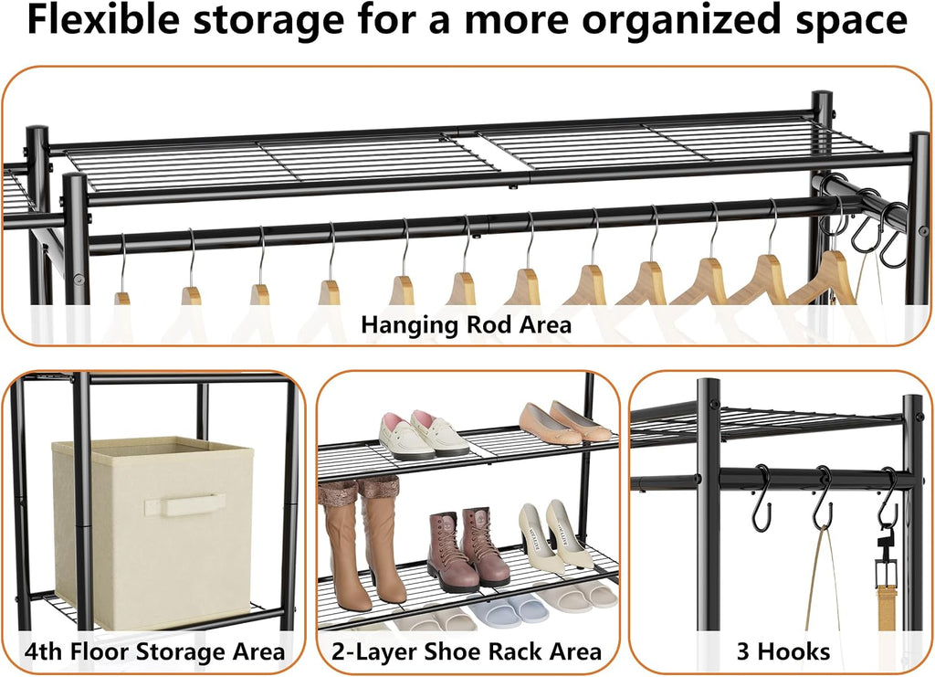 Wardrobe Closet,Portable Clothes Rack with 4 Tiers Shelves,Freestanding Closet Organizers and Storage System with