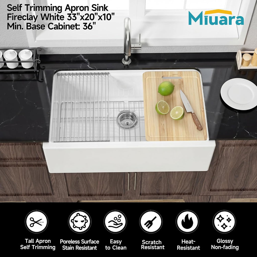 33 x 20 Inch Self-trimming Farmhouse Workstation Kitchen Sink White