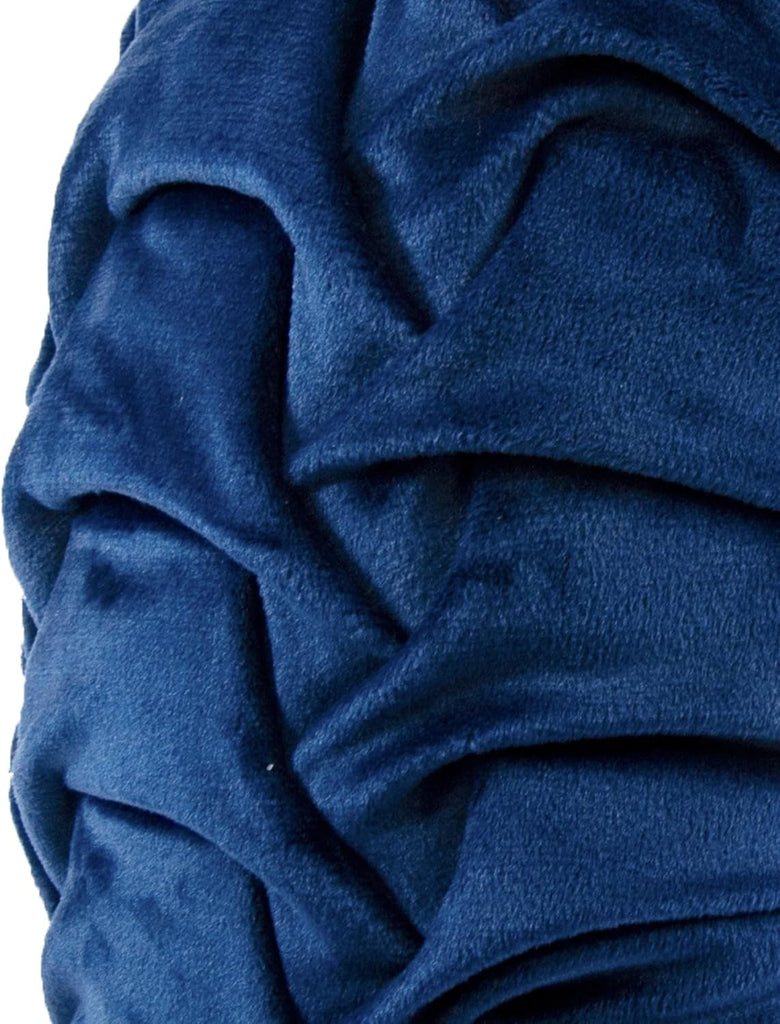 Round Pleated Soft Velvet Decorative Throw Pillow, 1 Count, 15" Diameter, Navy - Blue Plush Round Pillow, Seat