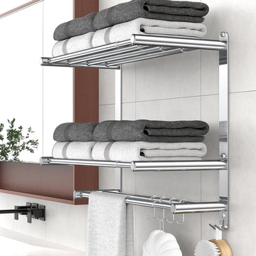 Bathroom Towel Rack with Shelf and Towel Bar, 2-Tier Expandable (16.9 to 28 Inches) SUS304 Stainless Steel, Wall