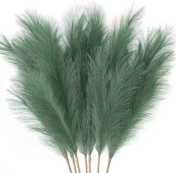 38" Faux Green Pampas Grass Decor 7 Stems Large Fluffy Boho Decor