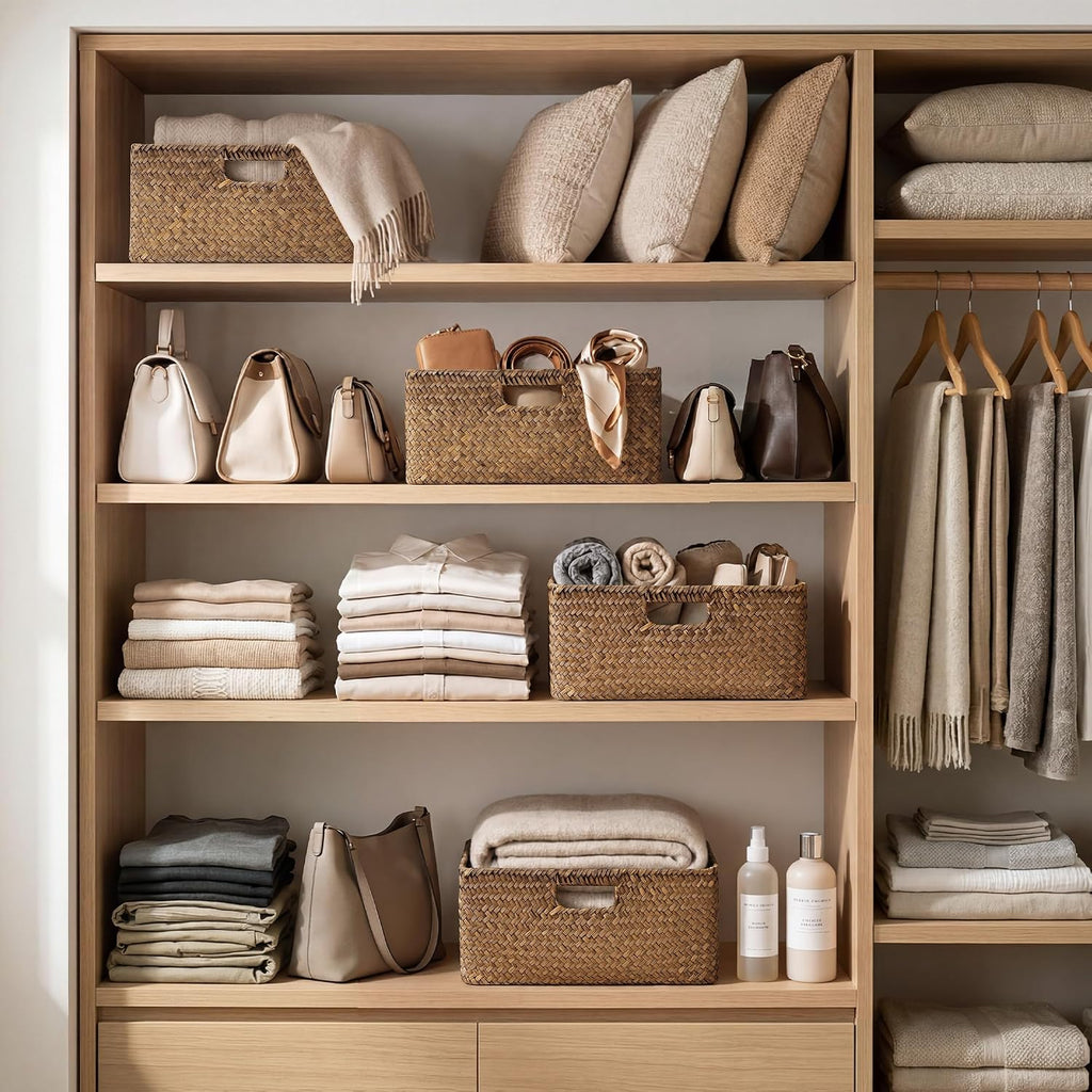 Large Wicker Baskets for Storage, Woven Baskets for Storage | Seagrass, Pantry Shelves, Kitchen Closet, Laundry