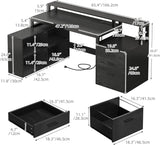 L Shaped Desk with Drawers, 65" Computer Desk with Power Outlets & LED Lights