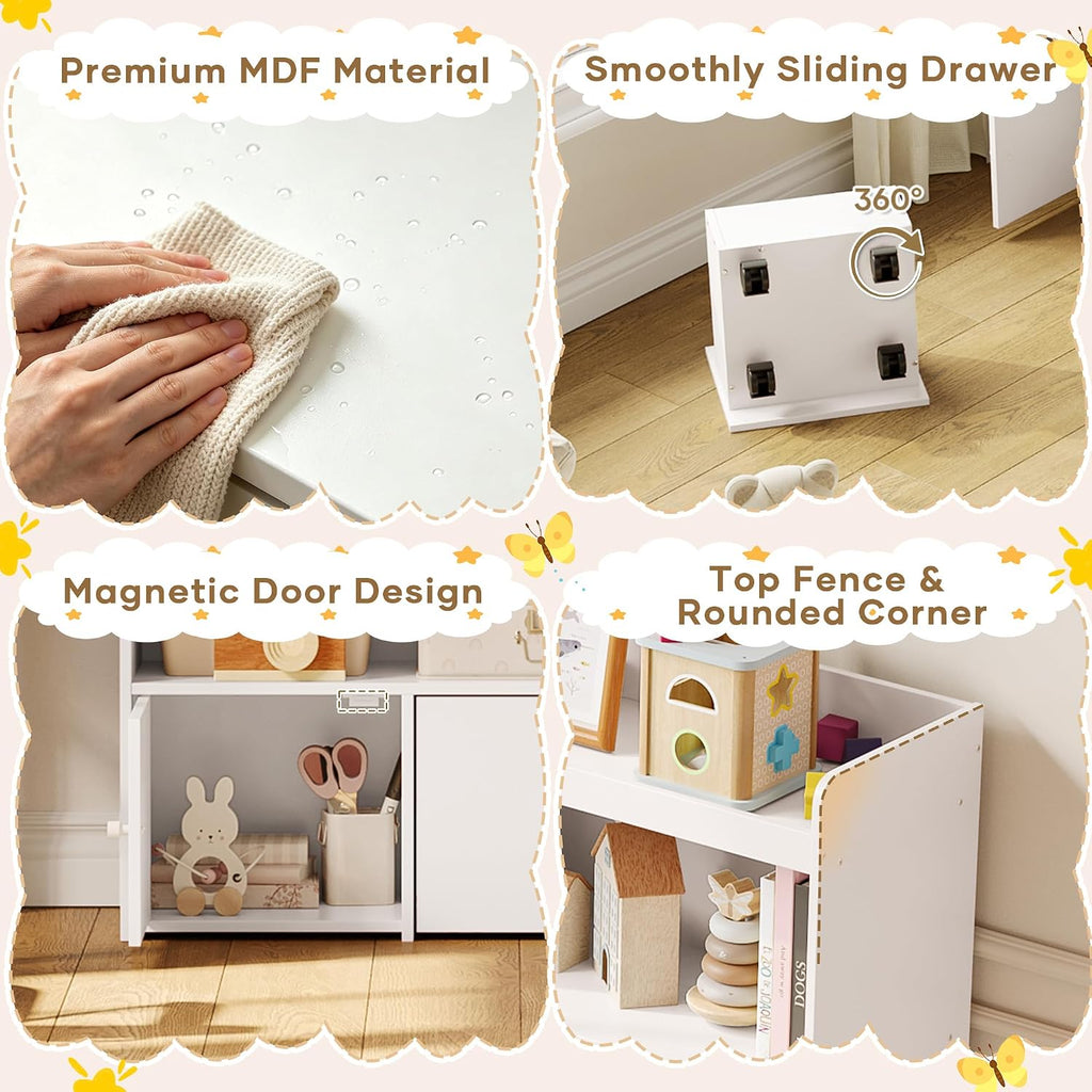 Large Toy Storage Organizer and Kids Bookshelf with 7 Cubes, 2 Sliding Drawers, 2 Magnetic Cabinets, Toy Organizers