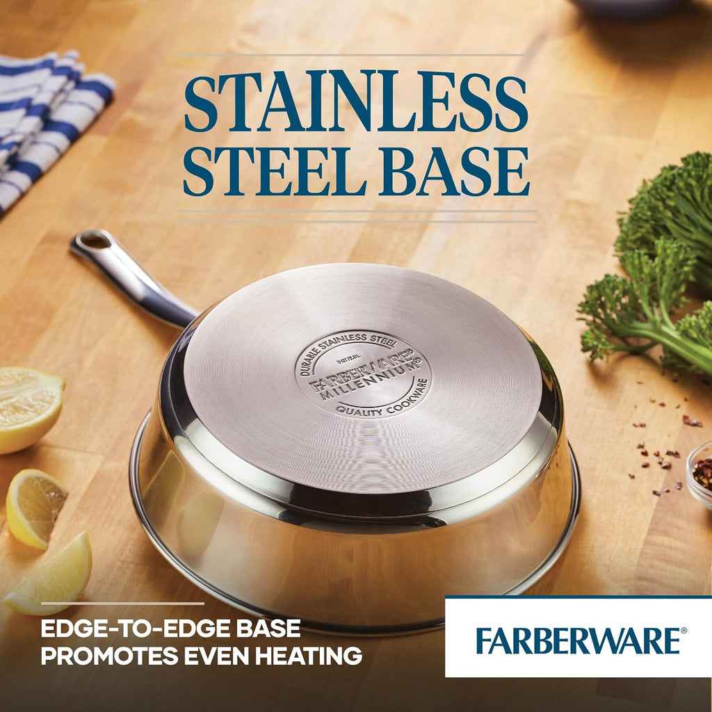 Millennium Stainless Steel Pots and Pans Set, 10-Piece Induction Cookware Set, Silver