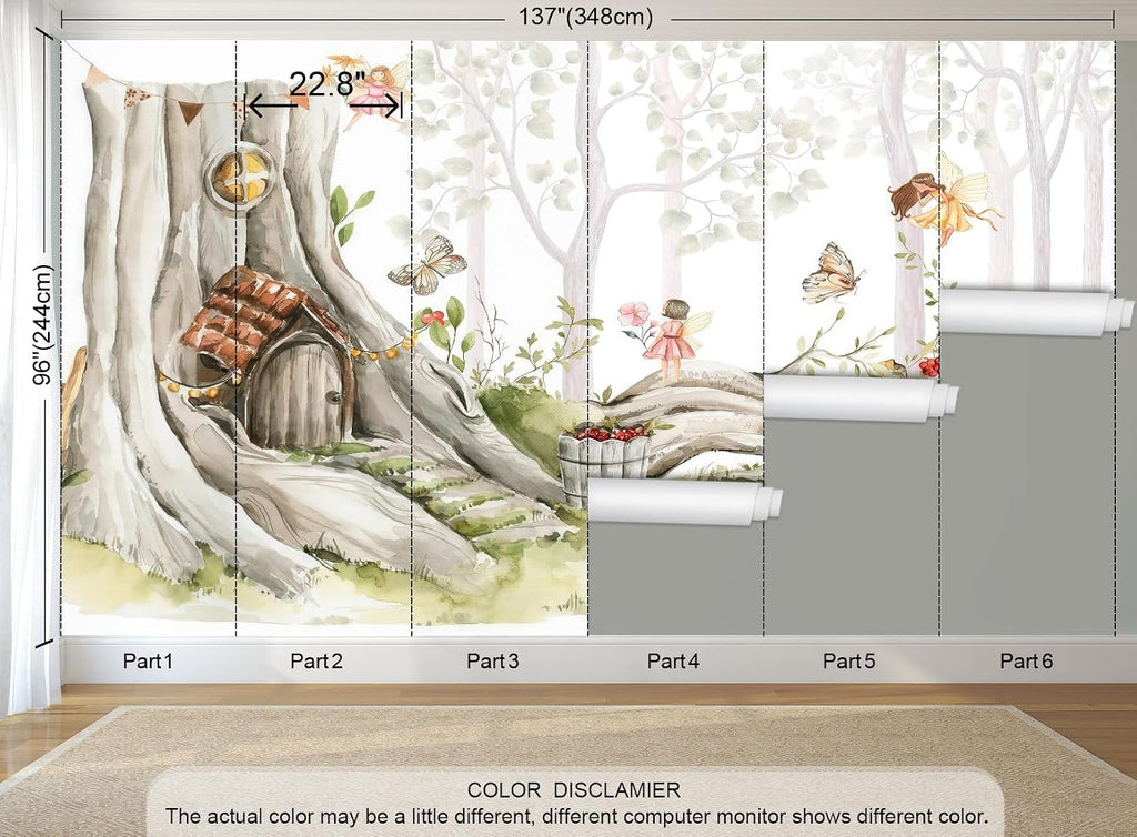 Nursery Forest Peel and Stick Wallpaper Tree Landscape Wall Mural | 137"x96", Self Adhesive Canvas, Living Room