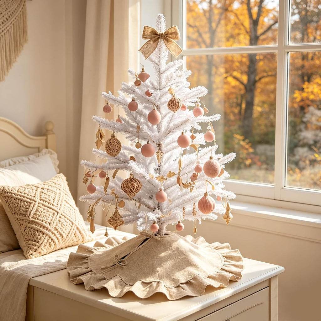 24 Inch Burlap Tree Skirt for 2-3 Ft Tabletop Trees
