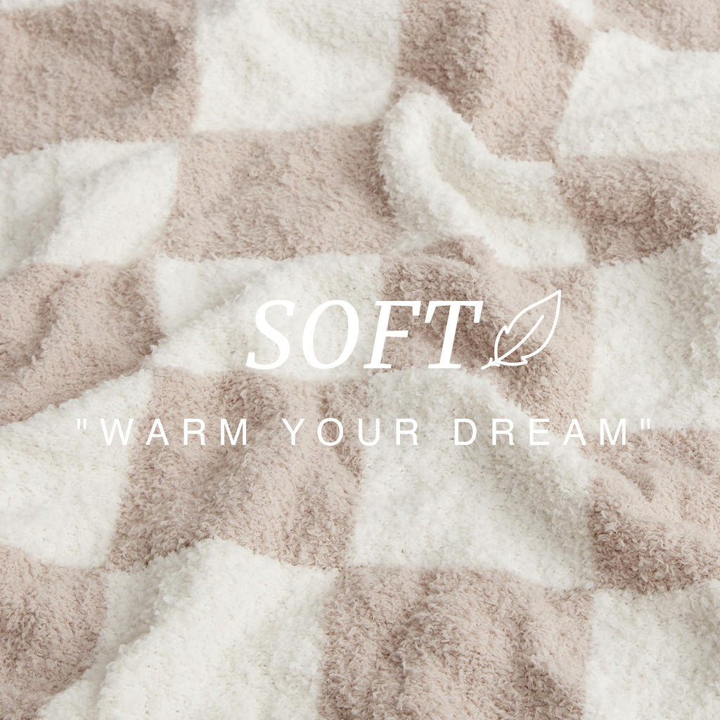 Checkered Throw Blanket, Knitted Blanket with Checkerboard Grid Pattern, Soft Cozy Fluffy Blankets for Couch Bed