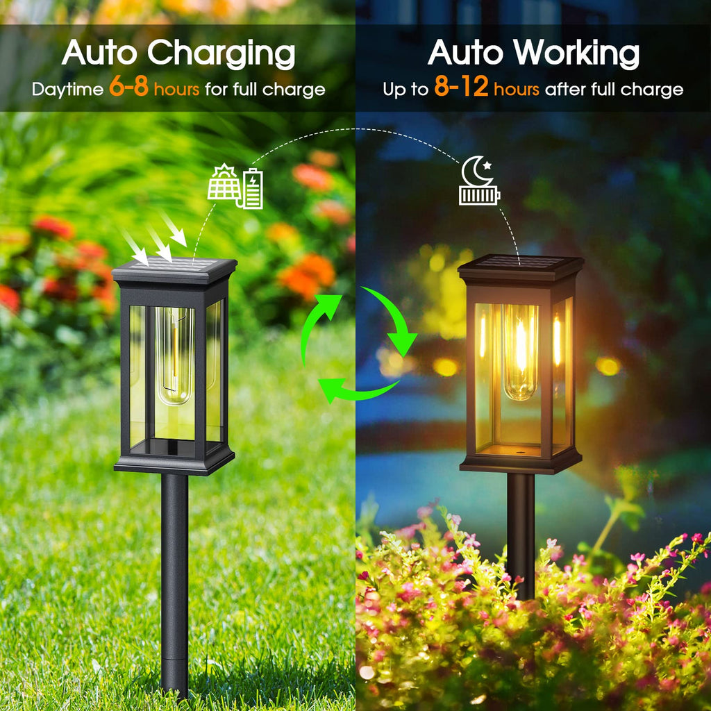 Solar Pathway Lights Outdoor 8 Pack, 2X Bigger Solar Outdoor Lights, Bright Solar Garden Lights Waterproof, Auto