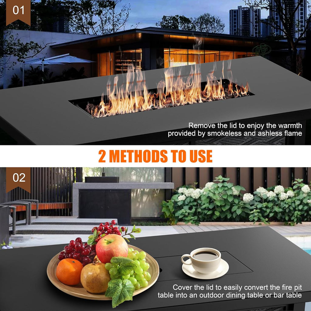 Propane Fire Pits 43″ Outdoor Gas Fire Pit, 50,000 BTU Rectangle Gas Fire Pit Table with Lava Rocks