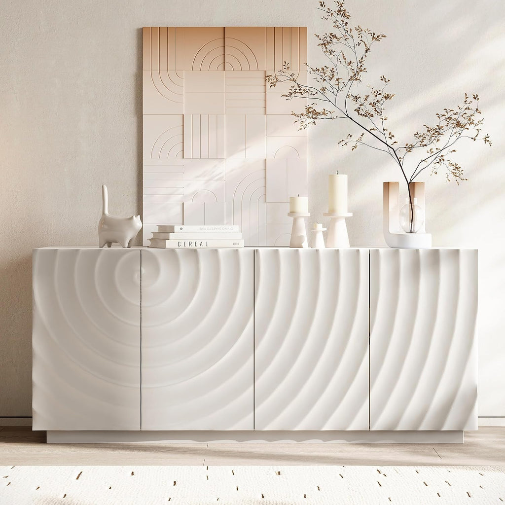 59" Modern Buffet Sideboard Cabinet, Artistic 3D Texture Storage Cabinet with 4 Doors, Freestanding Credenza Buffet