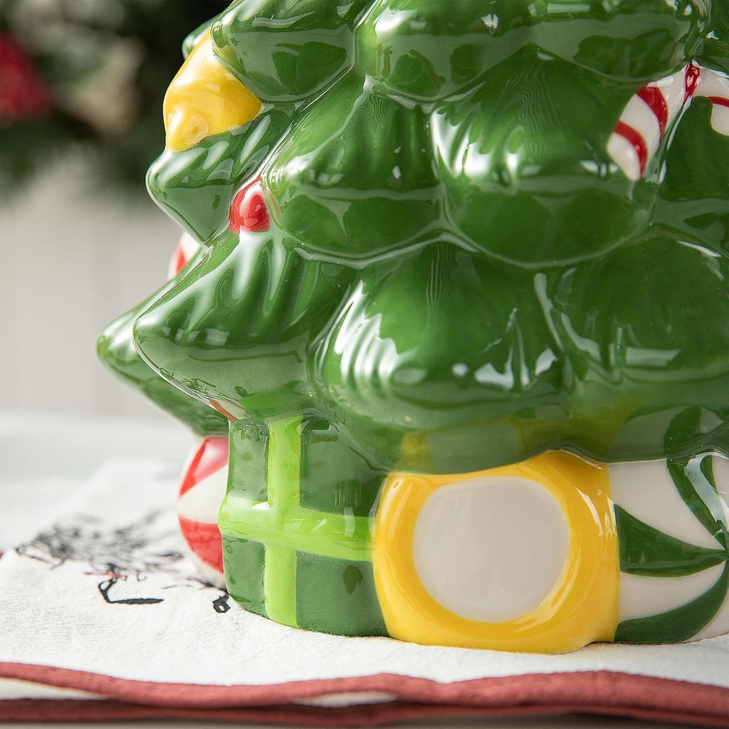 Dolomite Ceramic Cookie Jars, Christmas Tree Ceramic Cookie & Candy Jars with Airtight Lids, Used to Kitchen - Set of 2