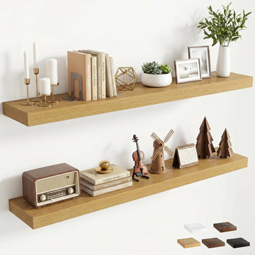 48 inchs Floating Shelves for Wall Mounted Set of 2,Rustic Wood Floating Shelf with Invisible Brackets for Small