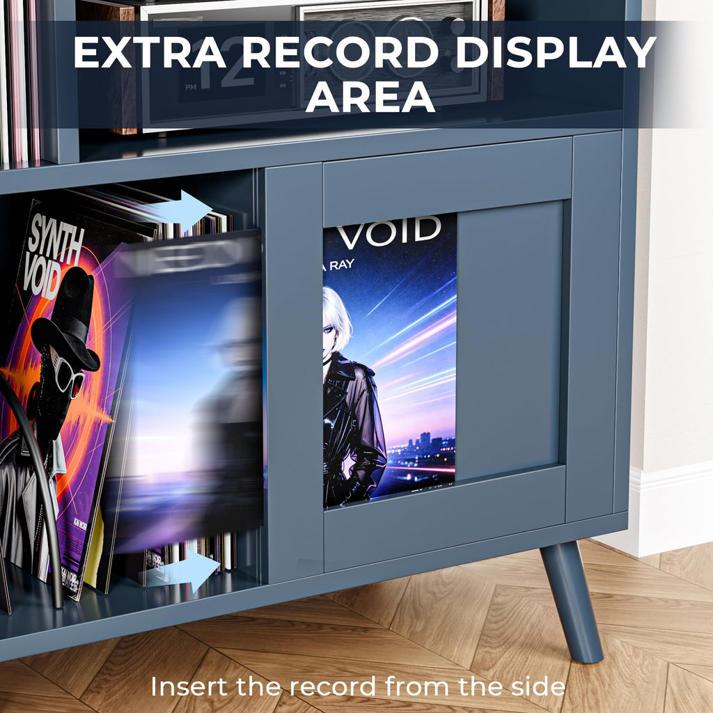 XL Record Player Stand with Sliding Doors, 500+ Vinyl Record Storage Cabinet