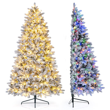 6FT Pre-lit Half Christmas Tree, Snow Flocked Artificial Xmas Tree