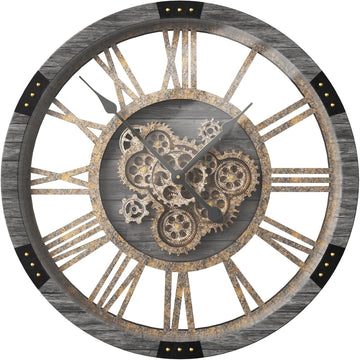 36" Extra Large Wall Clock with Moving Gears, Oversized Giant Industrial Steampunk Rustic Clocks for Wall Decor Living Room Home Office,...
