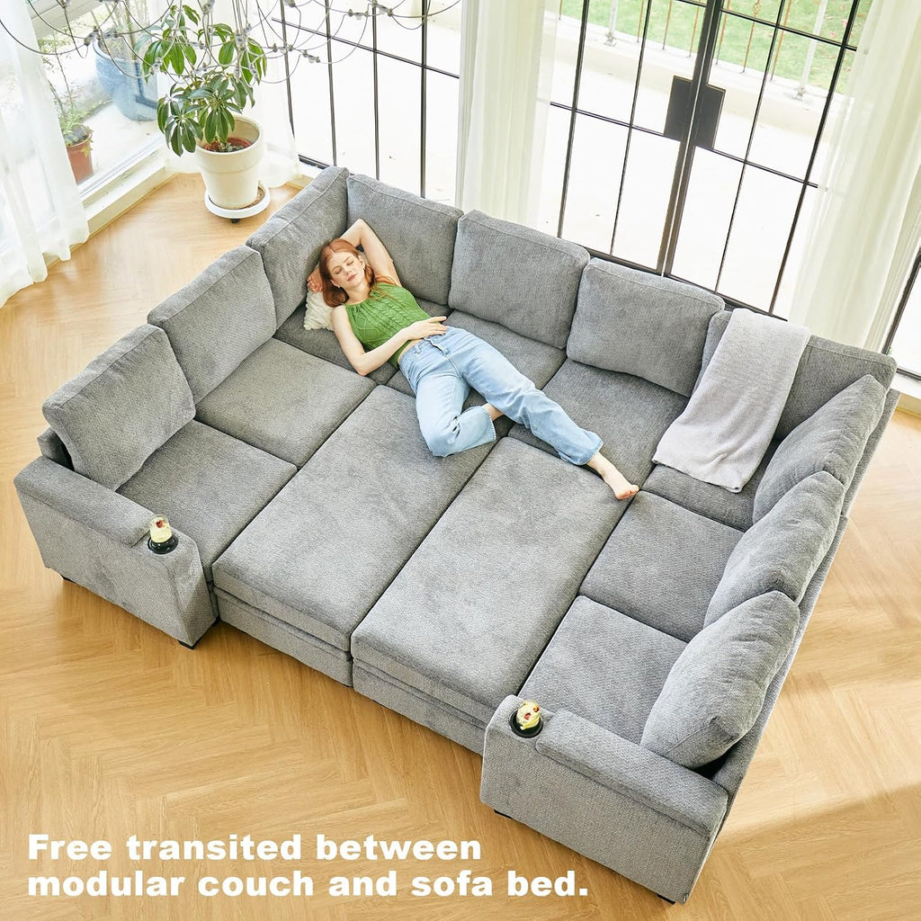 Oversized U Shaped Modular Sectional Couches 10 Seater Modular Sofa Set with Storage Ottoman Large Sectional Couch