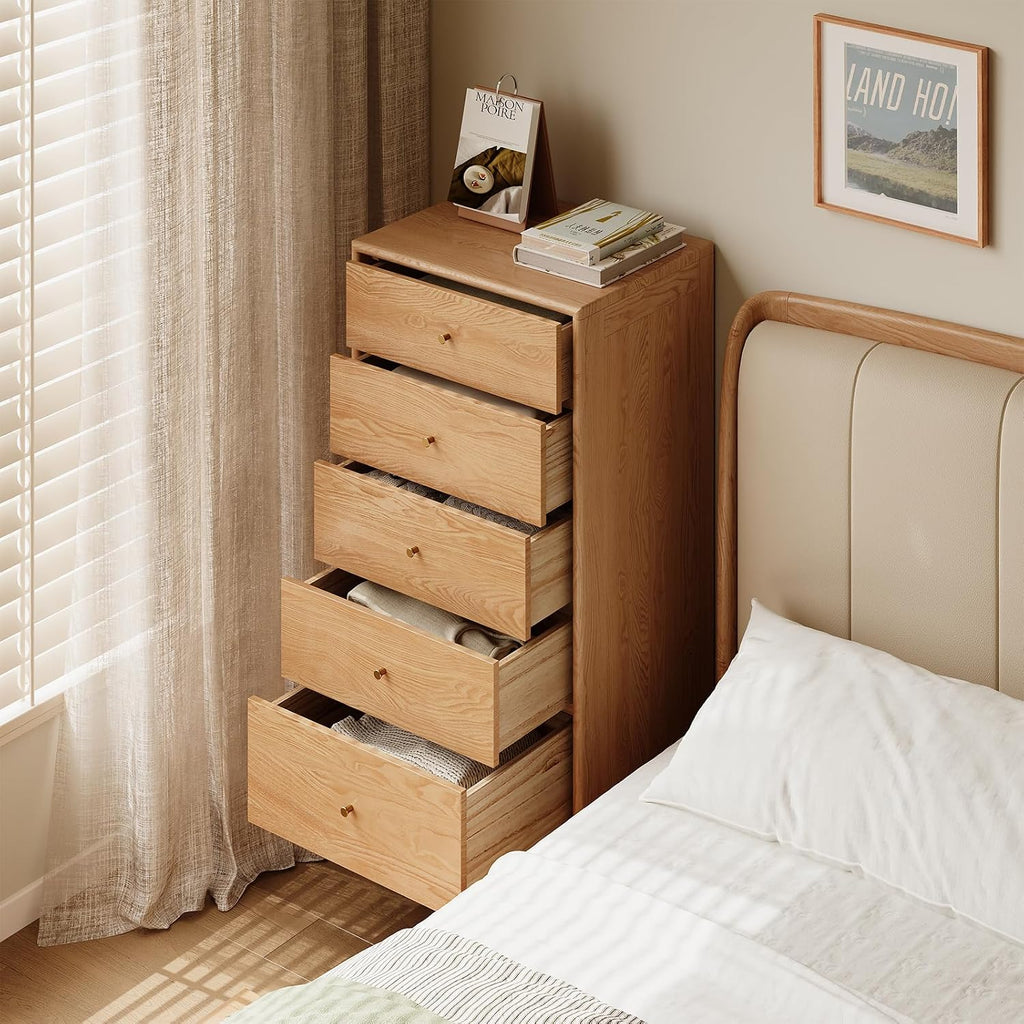 Solid Oak Wood Dresser, 5 Drawer Dresser , Solid Wood Nightstand with Drawers, Modern Chest of Drawers , Closet
