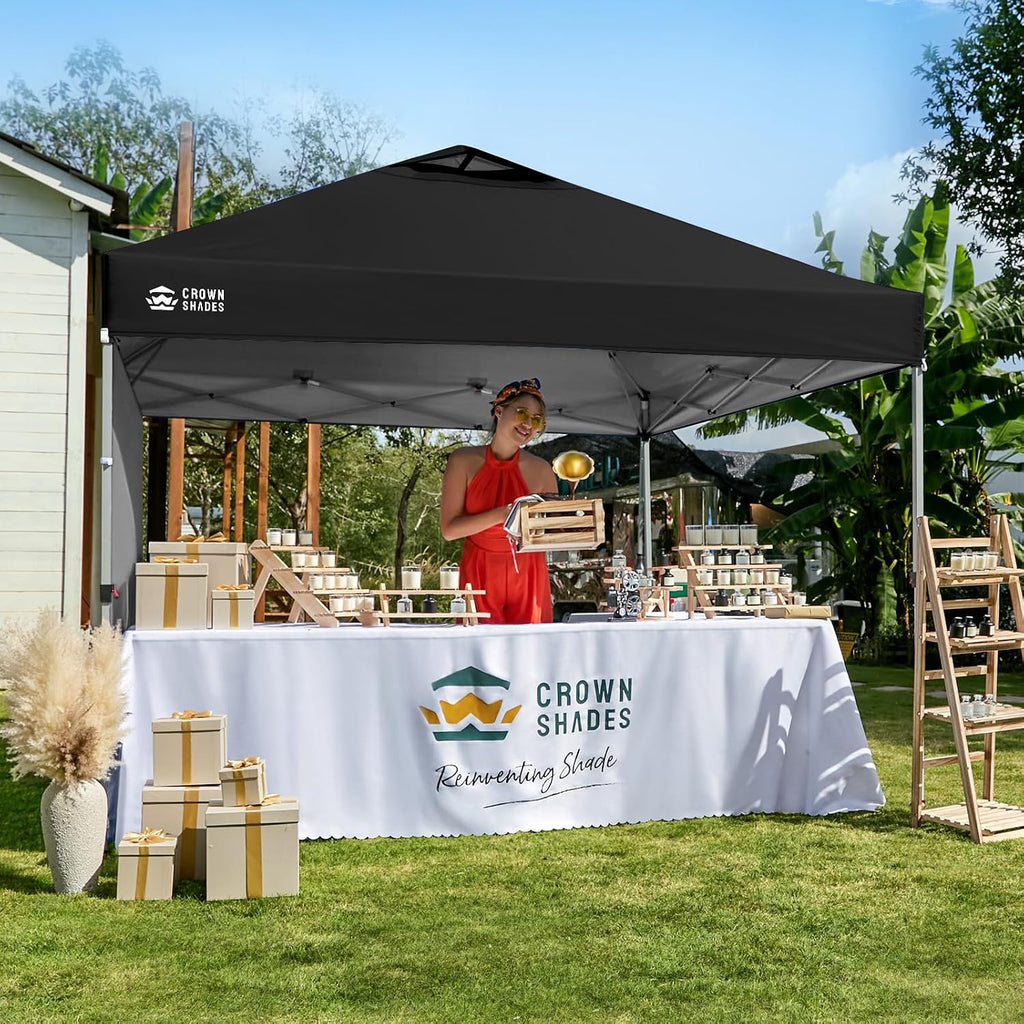 10x10 Pop Up Canopy with 1 Side Wall - Beach Tent with One Push Setup - Black
