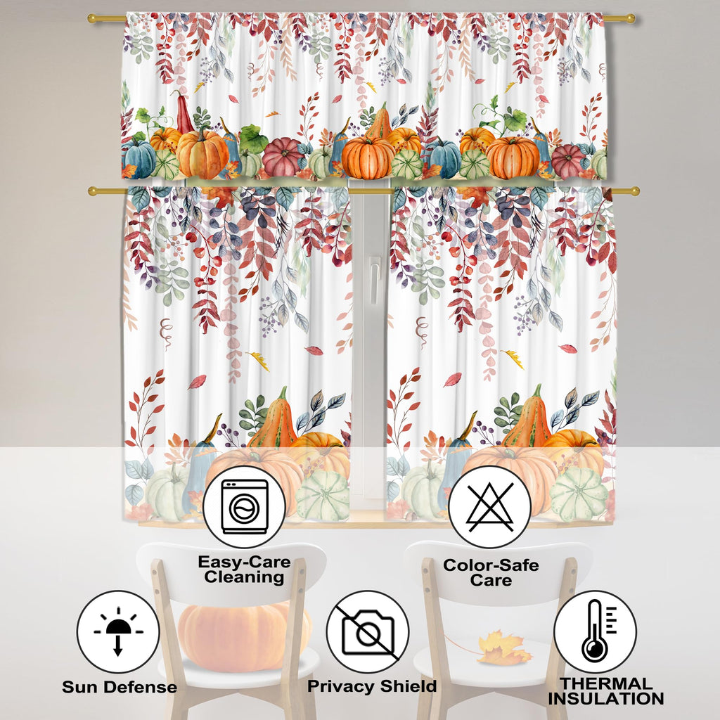 Fall Kitchen Curtains for Windows-Fall Decorations Leaves Pumpkin Valances-Autumn Leaf Curtains and Valances Set