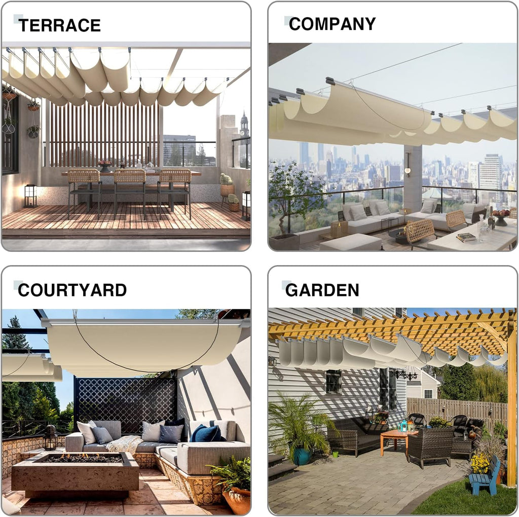 3'x12' Retractable Waterproof Wave Sun Shade Canopy Pergola Cover Shade Sail Awning for Outdoor Patio Porch Garden