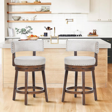 Swivel Bar Stool Set of 2, Modern Swivel Barstool with Back, Counter Height Bar Stools, 25 Inch Upholstered Wood