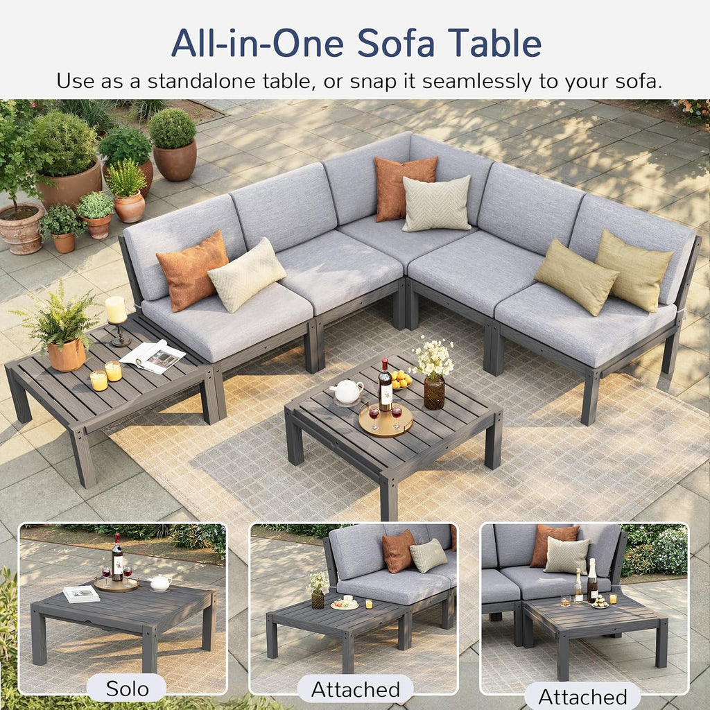 Patio Furniture Set, 6-Piece All-Weather Outdoor Sectional Sofa Set - Modular & Waterproof HIPS Frame, Quick-Dry