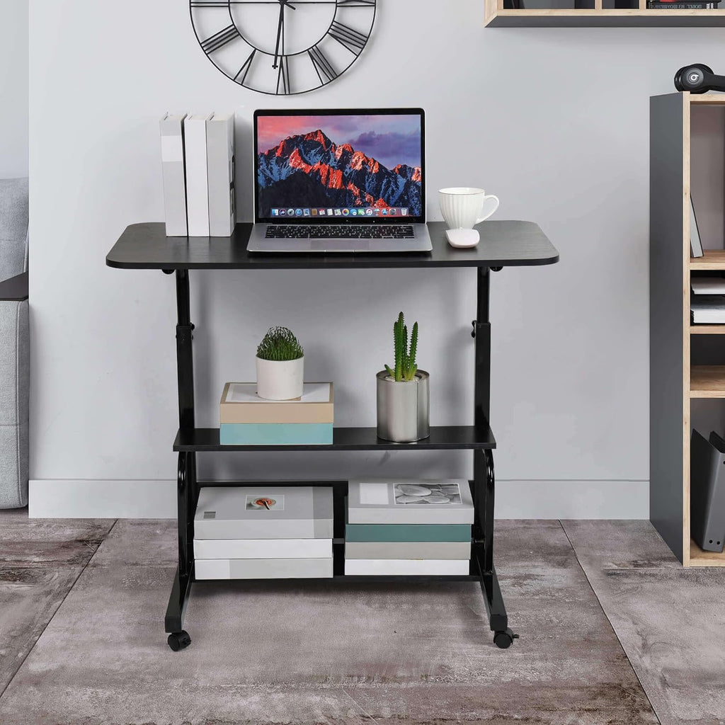 Adjustable Height Mobile Computer Desk for Small Space Rolling Writing with Wheels Corner Home Office Study Portable