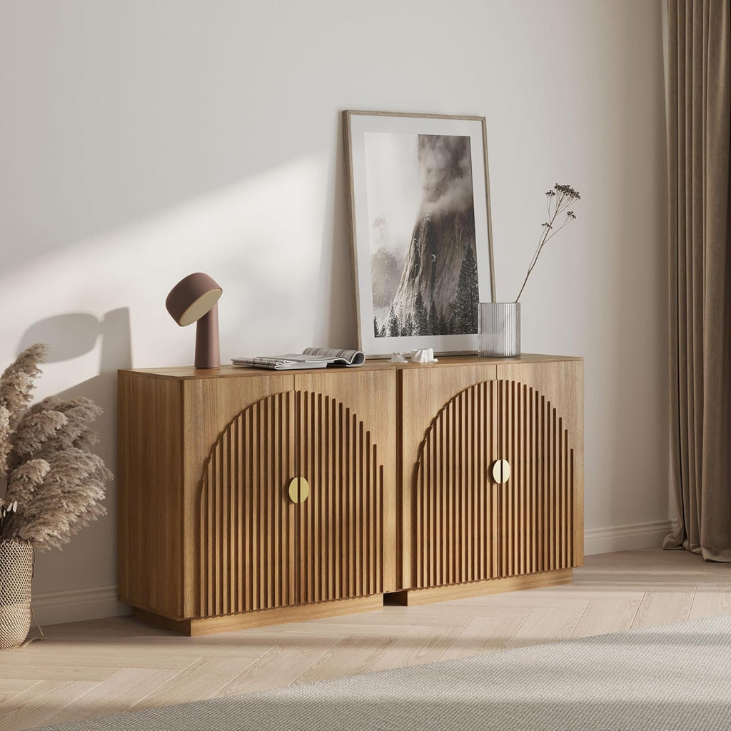 Set of 2 Modular Fluted Sideboard Buffet Cabinet with Storage