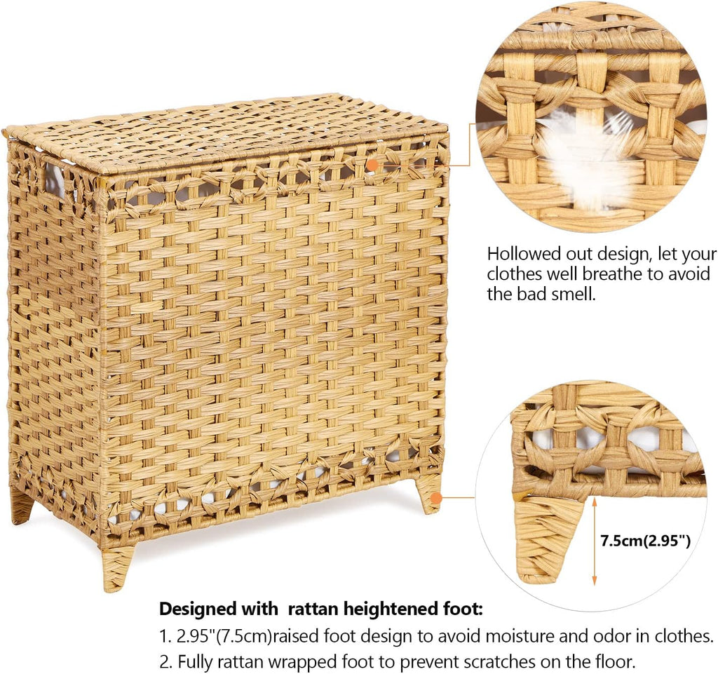 Laundry Hamper with 3 Removable Liner Bags, 132L Laundry Sorter with Lid | Raised Feet; Side Carry Handles; Handwoven