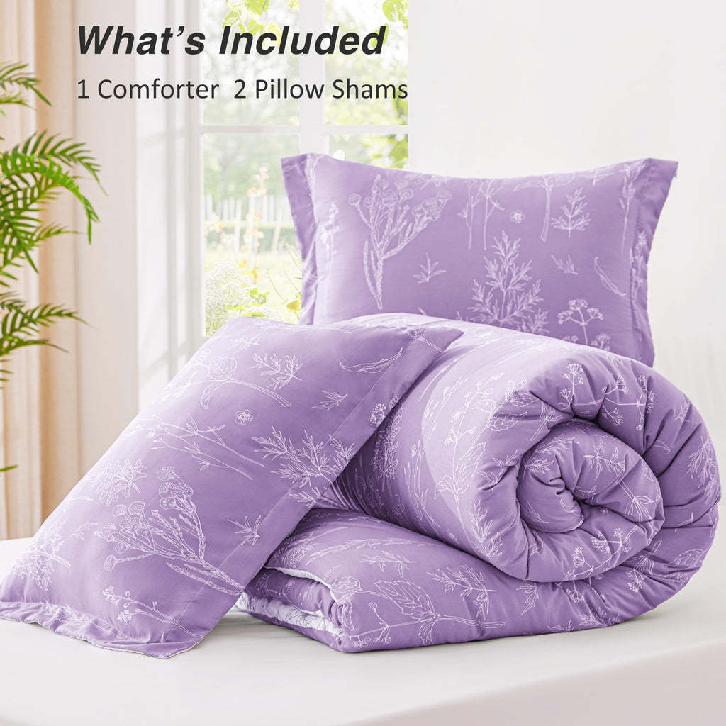 Floral Comforter Set Cute Bedding Reversible Lavender