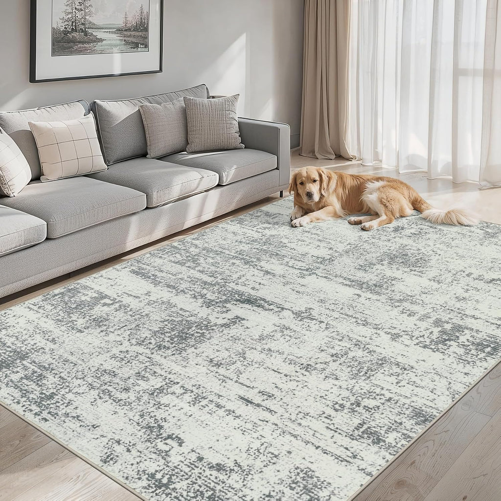 8x10 Area Rug Living Room: Modern Abstract Washable Carpet Grey