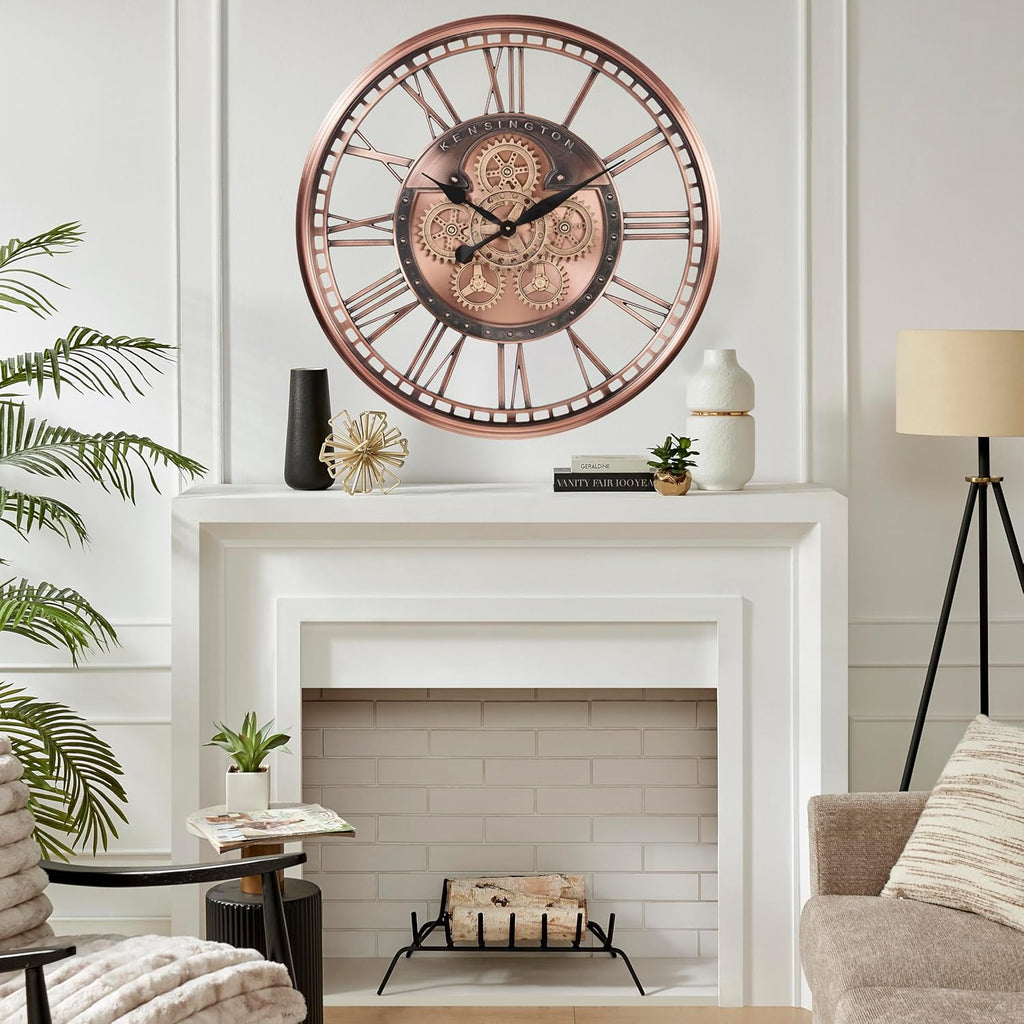 Inch Oversized Large Moving Gears Wall Clock,Industrial Vintage Rose Gold Silent Wall Clock for Modern Farmhouse Living Room Home...