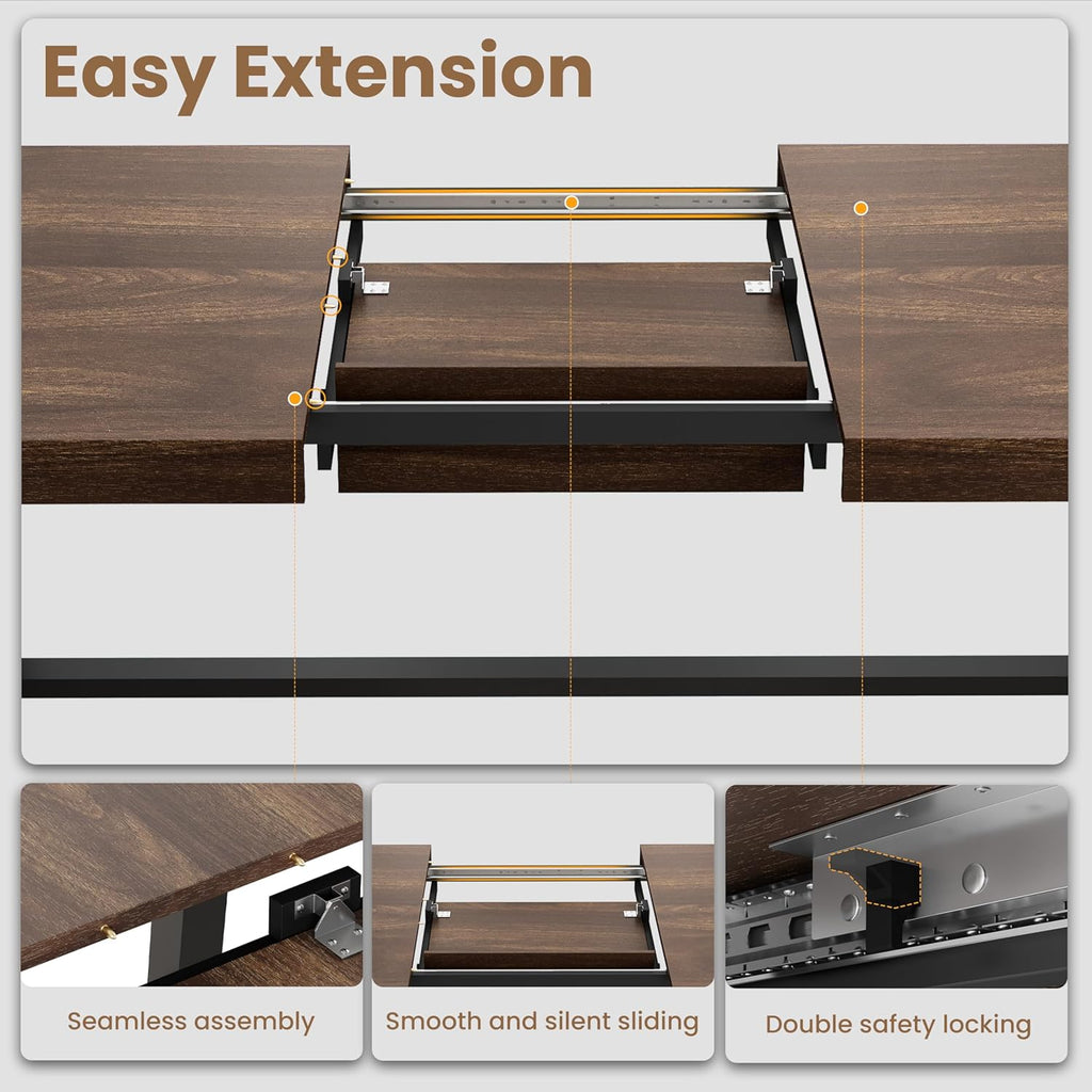 63-83" Extendable Dining Table, Industrial Rectangular Dining Room Table for 6-8 People, Expandable Kitchen Table