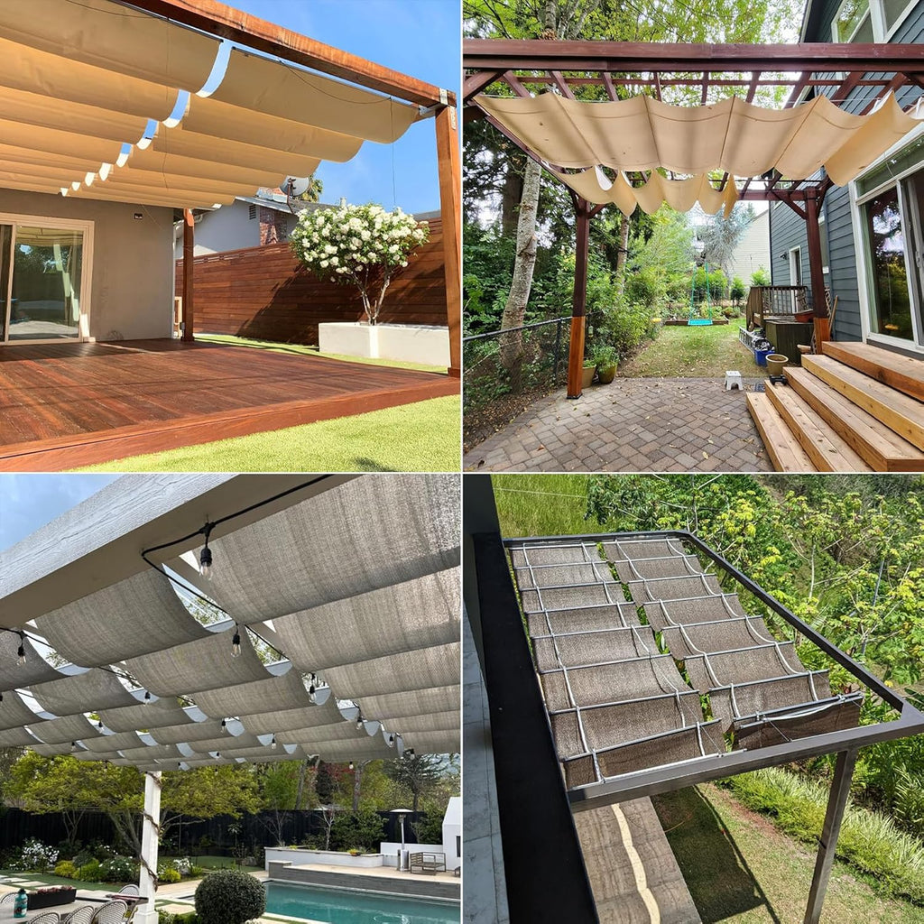 7' x 16' Pergola Cover Shade Canopy, Retractable Awning Sun Shades Outdoor Patio Pergolas Kit for Deck Backyard