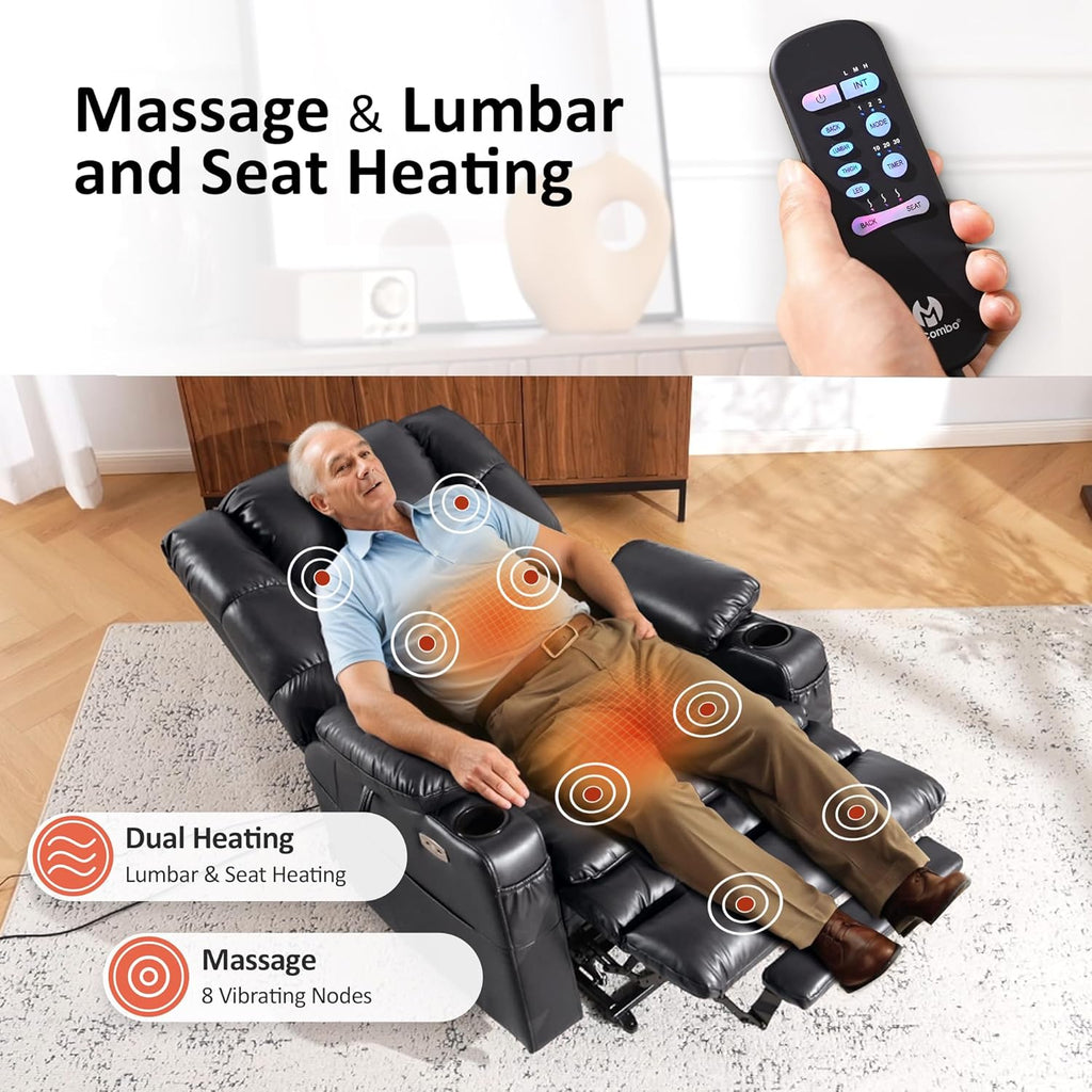 Triple Motor Lay Flat Power Lift Recliner Chair for Tall Elderly, Infinite Position, Massage, Dual Heating