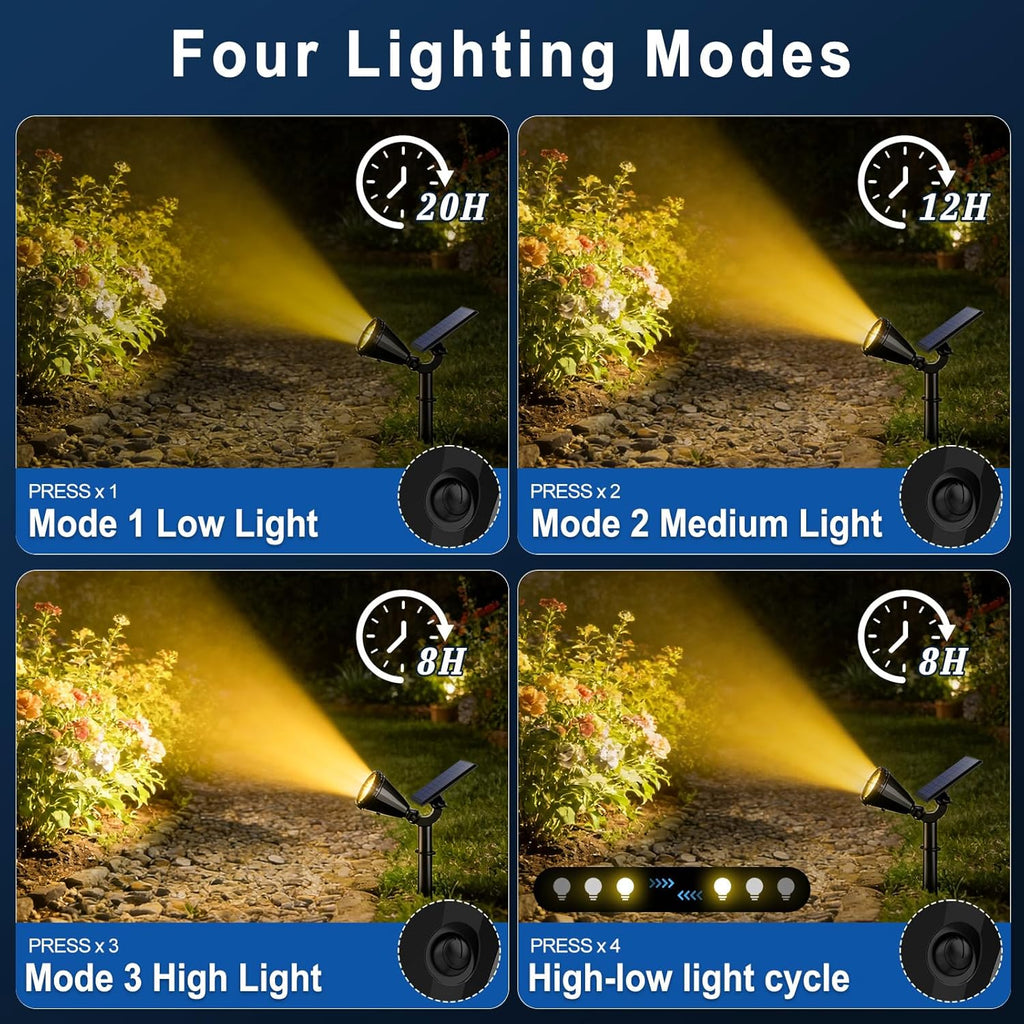 Solar Spot Lights Outdoor, Landscape Yard Flag Spotlights Warm White | Waterproof IP65,10 Pack 4 Lighting Modes Solar